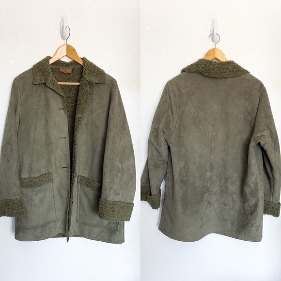 TSUNAMI Jackets & Blazers - Tsumani Faux Sherpa Lined Suede Coat Jacket Small Olive Green Cottage